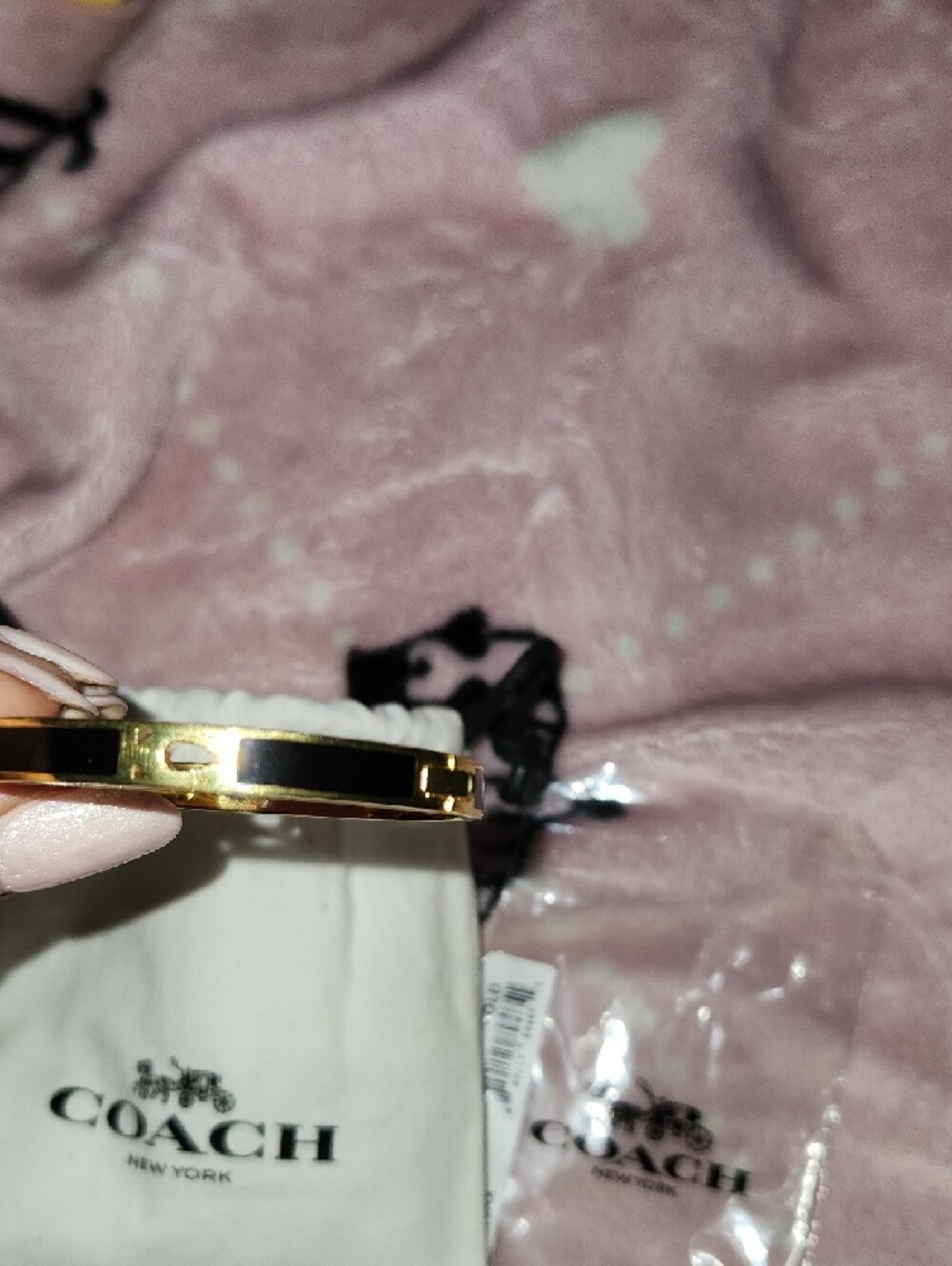 Coach Gold-Tone Key Ring with Branded Drawstring Pouch - Picture 2 of 9